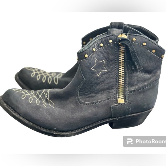 Anine Bing Size 39 8 low cowboy western boots booties black star concert H1 - Picture 5 of 9